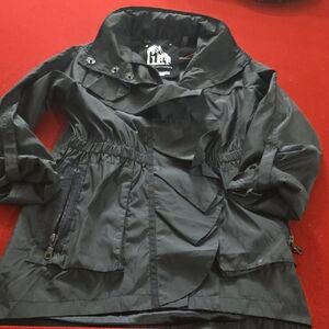 Black Hooded Rain Jacket with Zipper